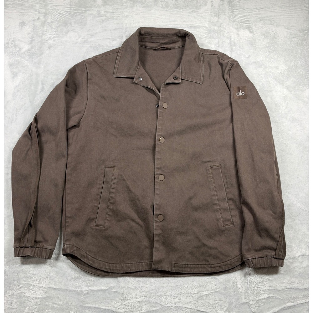 Alo Cotton Canvas Coaches Jacket Mens Espresso Brown M4201R Snap Front